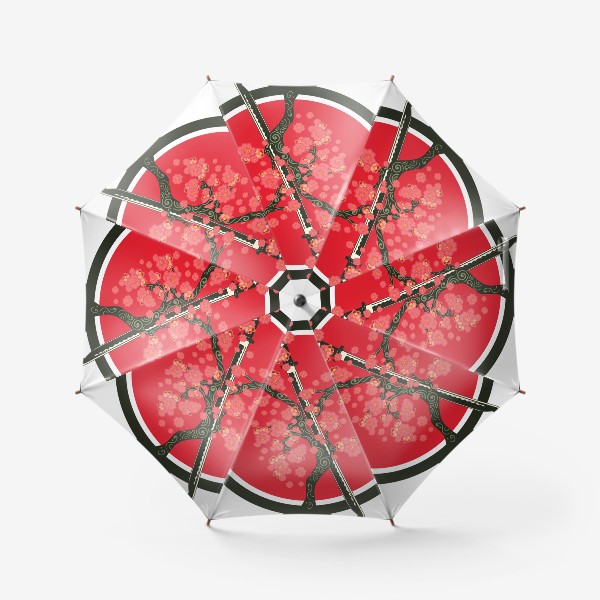 Зонт &laquo;Японский меч катана и красные цветы на ветках&raquo;