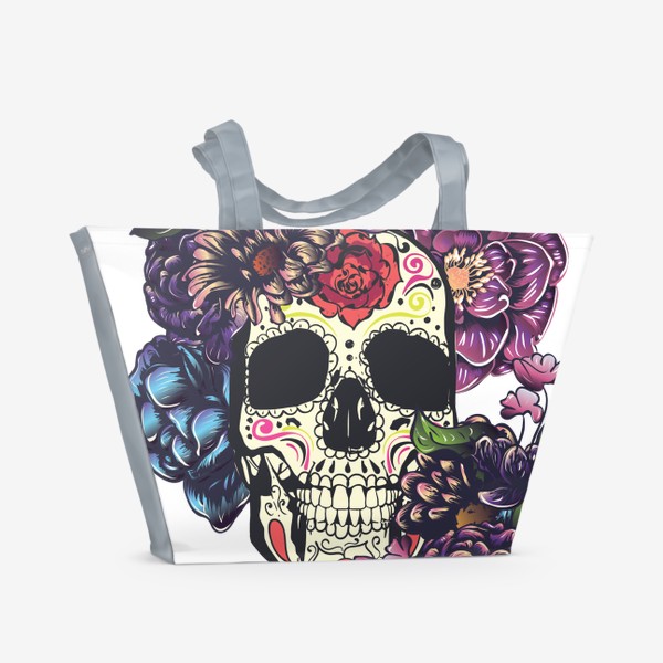 Пляжная сумка «Sugar skull череп с цветами»