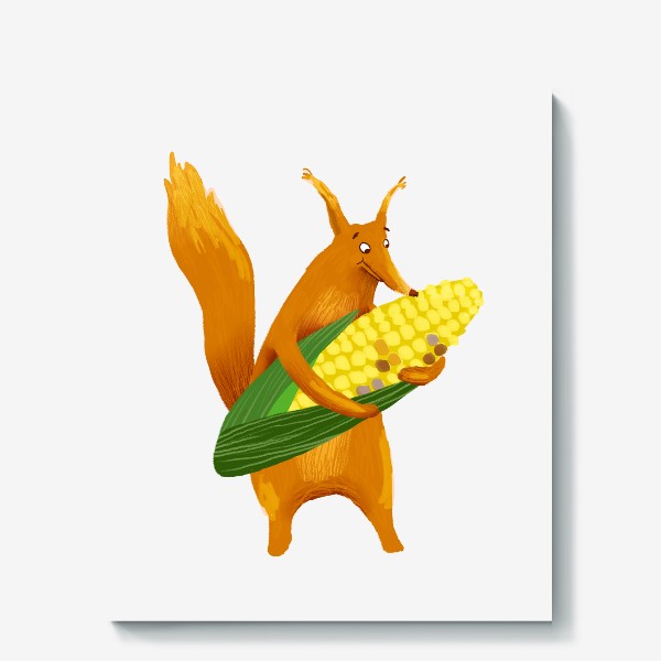 Холст «Белка держит кукурузу»