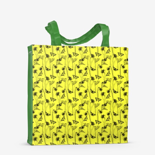 Сумка-шоппер «Нарциссы и бабочки на желтом фоне»
