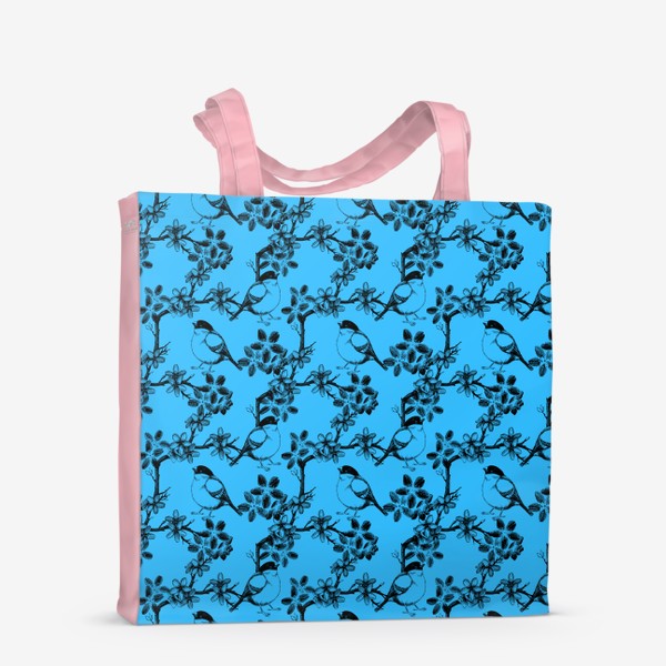 Сумка-шоппер «Цветы и птицы на голубом фоне»