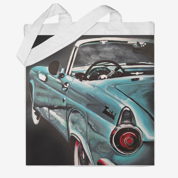 Сумка хб «Винтажный раритетный автомобиль Форд Thunderbird 1960-х годов бирюзового цвета»