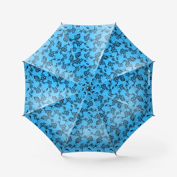 Зонт «Цветы и птицы на голубом фоне»
