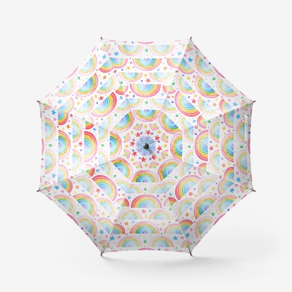 Зонт «Акварельная радуга и звездочки. Паттерн.»