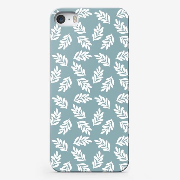 Чехол iPhone «Растительный орнамент листья на голубом фоне»