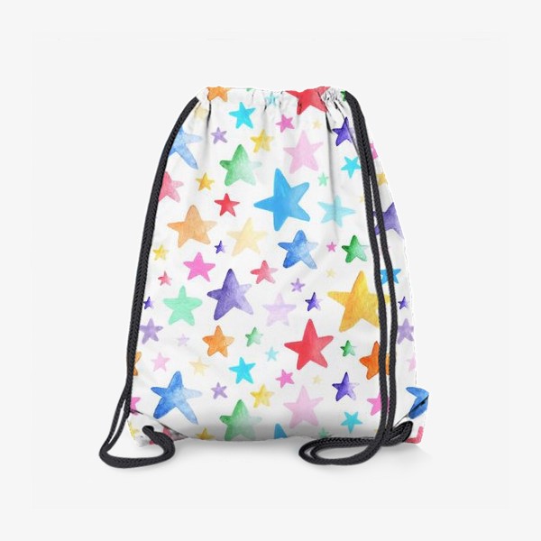 Рюкзак «Разноцветные звездочки разного размера на белом фоне.»