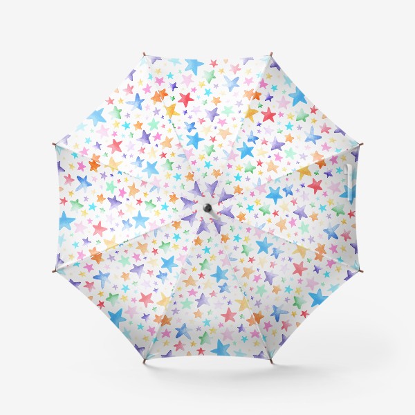 Зонт «Разноцветные звездочки разного размера на белом фоне.»