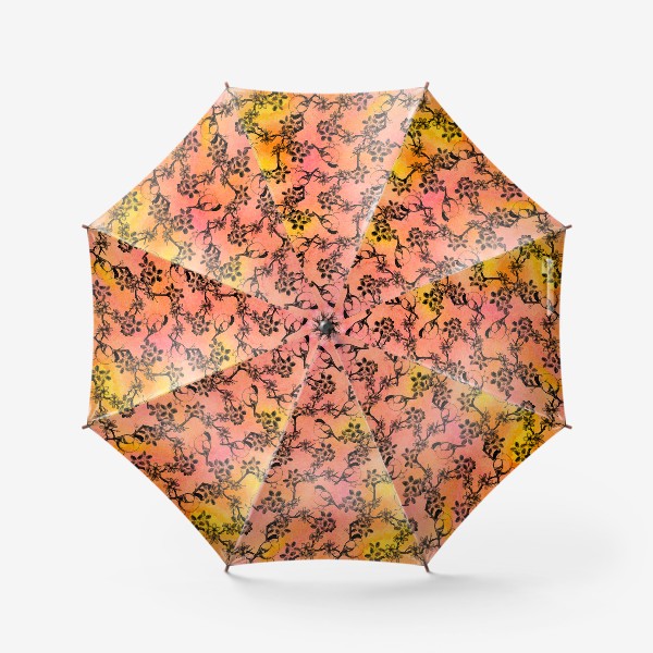 Зонт «Весенние цветы и птицы на акварельном красно-желтом фоне»