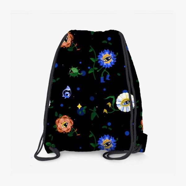 Рюкзак «Цветочные монстрики на черном фоне»