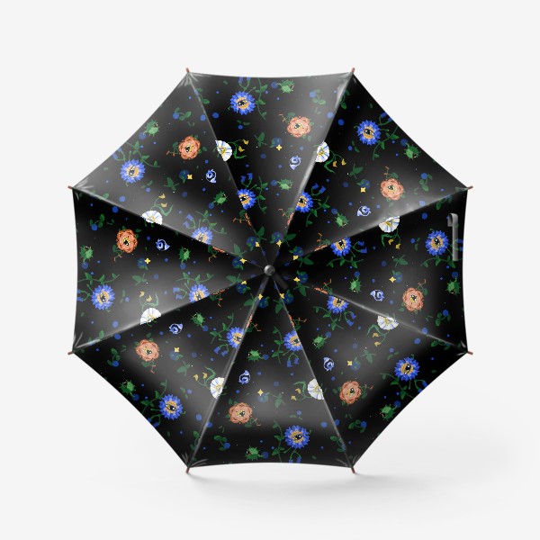 Зонт «Цветочные монстрики на черном фоне»