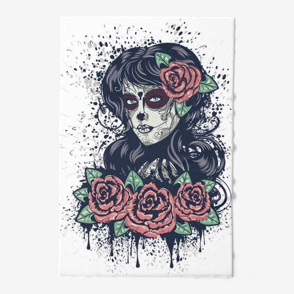 Полотенце «Винтажный Sugar skull портрет девушки с розами»