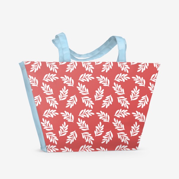 Пляжная сумка «Растительный орнамент листья на коралловом фоне»