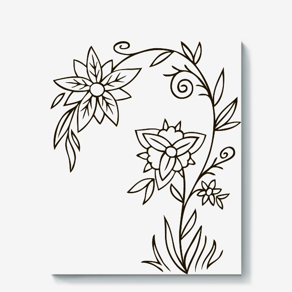 Холст &laquo;рисунок черной линией растение с цветами&raquo;