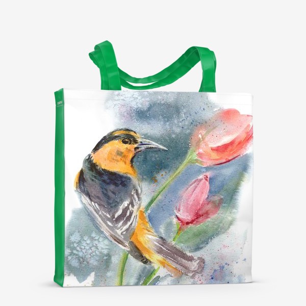 Сумка-шоппер «птица на тюльпане»