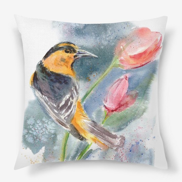 Подушка «птица на тюльпане»