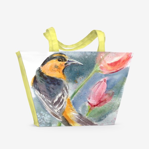 Пляжная сумка «птица на тюльпане»