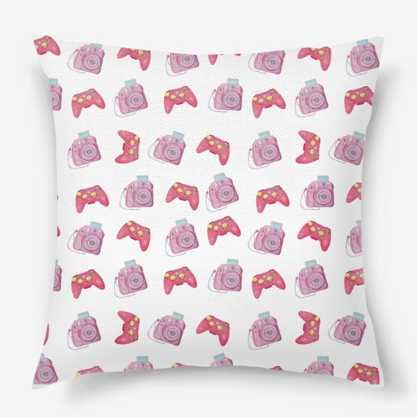 Подушка «Розовый полароид и джойстик»