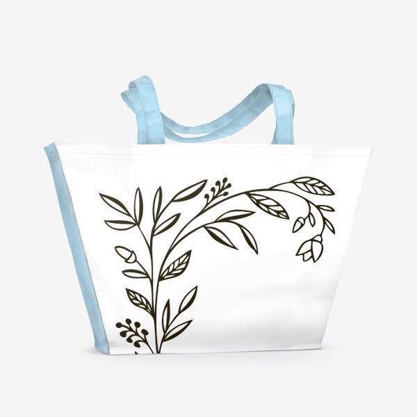 Пляжная сумка «рисунок черной линией растения с цветами»