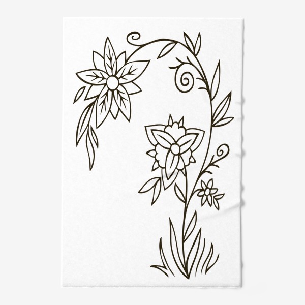 Полотенце &laquo;рисунок черной линией растение с цветами&raquo;