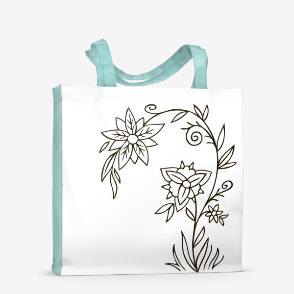 Сумка-шоппер &laquo;рисунок черной линией растение с цветами&raquo;