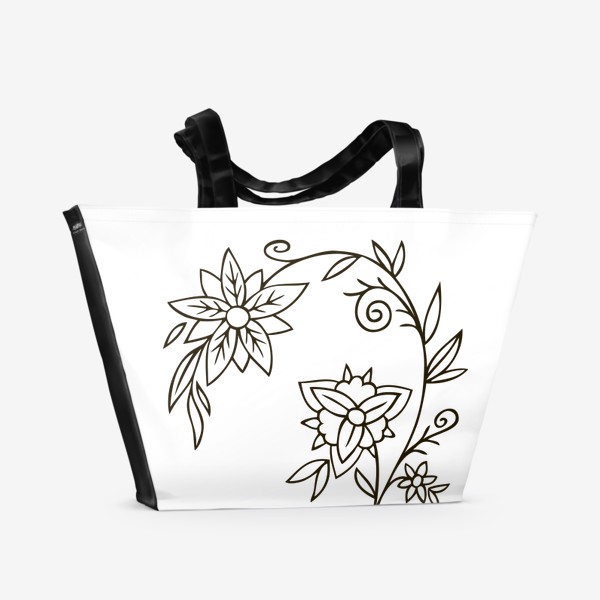 Пляжная сумка &laquo;рисунок черной линией растение с цветами&raquo;