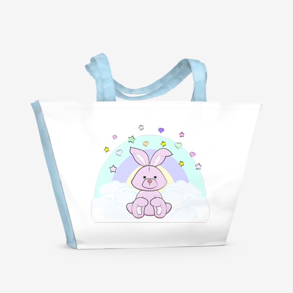 Пляжная сумка «Плюшевый заяц на облаке с радугой»