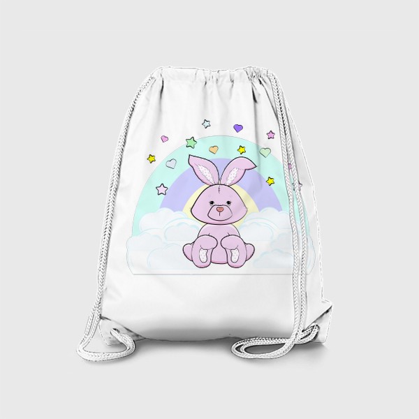 Рюкзак «Плюшевый заяц на облаке с радугой»