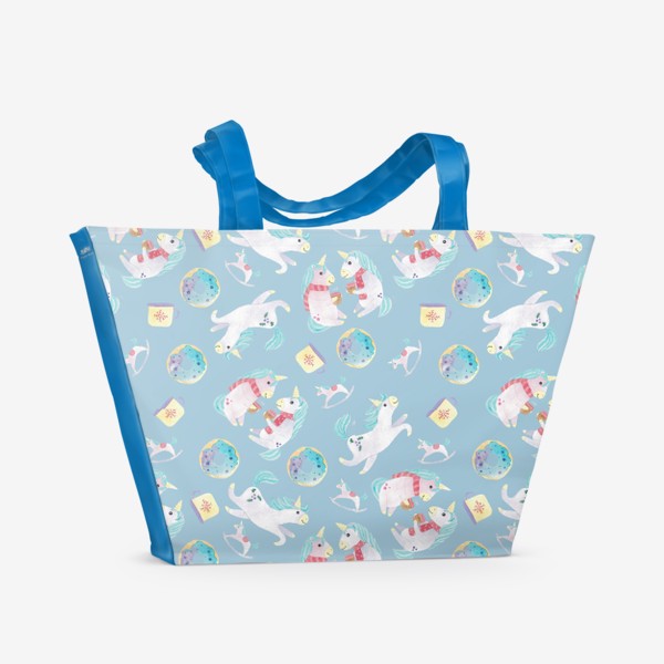 Пляжная сумка «Единороги на синем фоне»