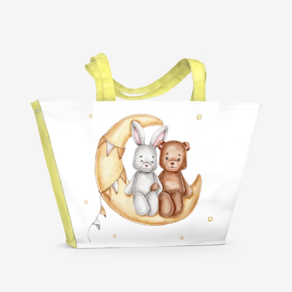 Пляжная сумка «Мишка и Зайка сидят на Луне»