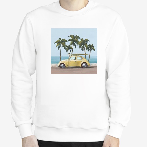 Свитшот &laquo;Желтый ретро автомобиль на фоне моря&raquo;