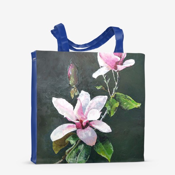 Сумка-шоппер «Ветка цветущей розовой Магнолии - цветы маслом и мастихином»