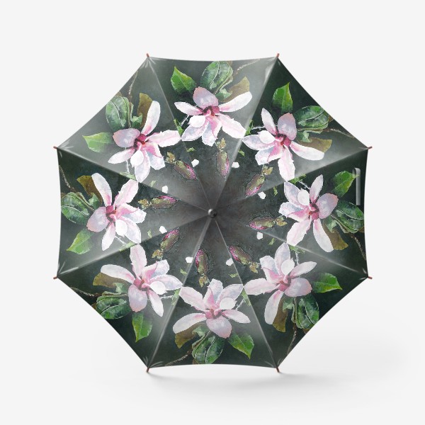 Зонт «Ветка цветущей розовой Магнолии - цветы маслом и мастихином»
