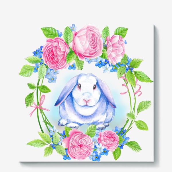 Холст «Белый акварельный кролик»