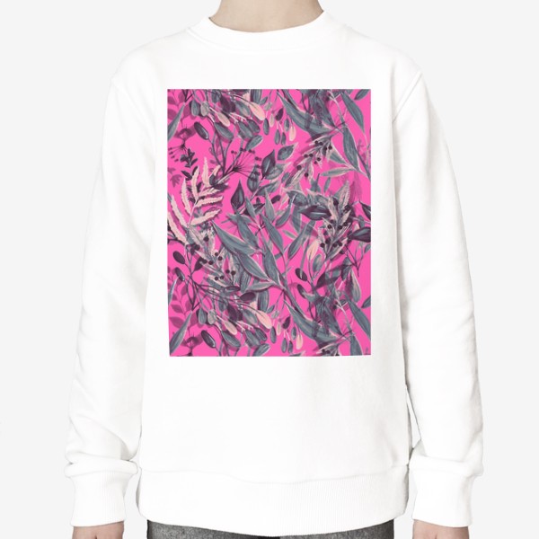 Свитшот «Стильный паттерн с акварельными цветами на розовом фоне»