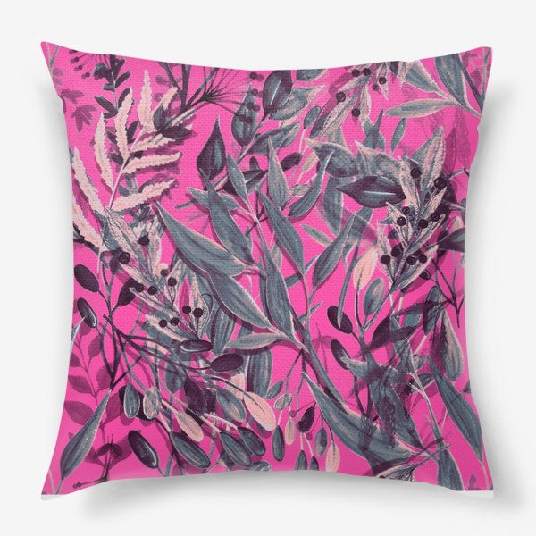 Подушка «Стильный паттерн с акварельными цветами на розовом фоне»