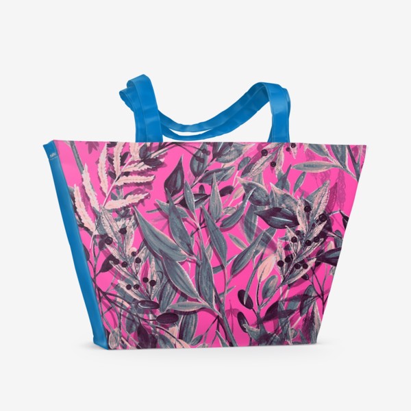Пляжная сумка «Стильный паттерн с акварельными цветами на розовом фоне»