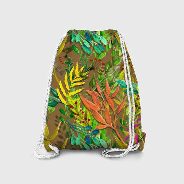 Рюкзак «Акварельный паттерн с растениями, ягодами и цветами»