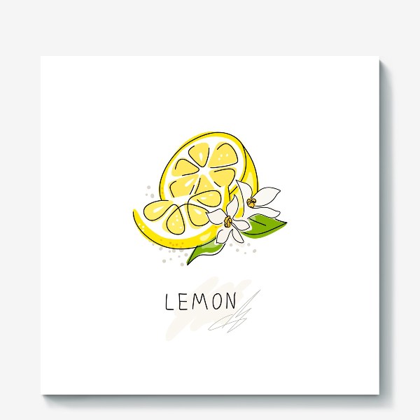 Холст ««Рисованный лимон на белом фоне. Скетч. Свежие желтые плоды лимона, лайма.»»