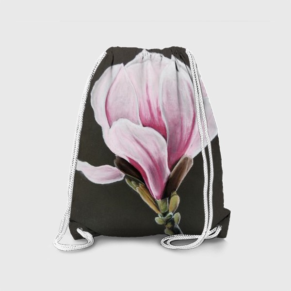 Рюкзак «Магнолия крупным планом на темном фоне. Розовый цветок сухой пастелью»