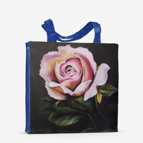 Сумка-шоппер «Роза розовая на темном фоне крупным планом, рисунок цветка сухой пастелью»