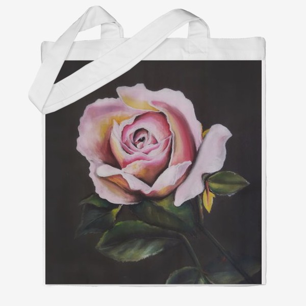Сумка хб «Роза розовая на темном фоне крупным планом, рисунок цветка сухой пастелью»
