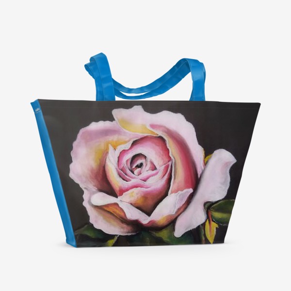 Пляжная сумка «Роза розовая на темном фоне крупным планом, рисунок цветка сухой пастелью»