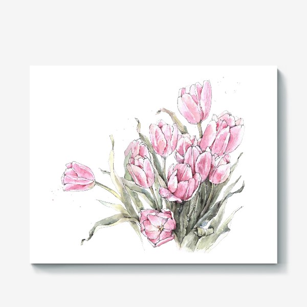 Холст «Акварельный букет розовых тюльпанов»