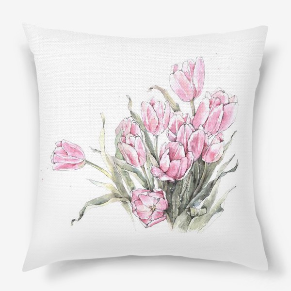 Подушка «Акварельный букет розовых тюльпанов»