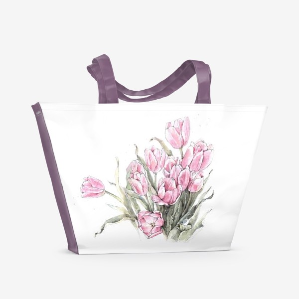 Пляжная сумка «Акварельный букет розовых тюльпанов»