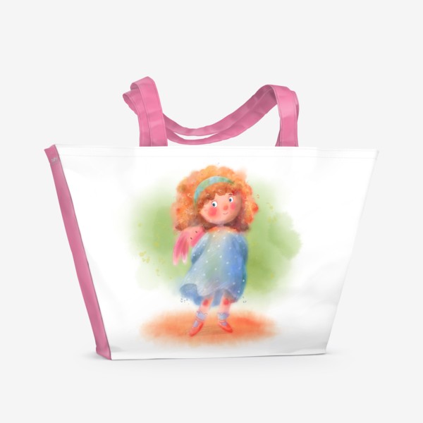 Пляжная сумка «Акварельная девочка с зайчиком»