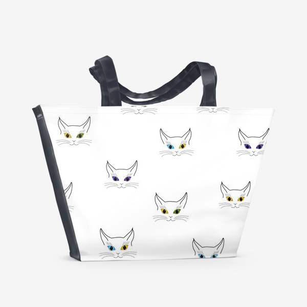 Пляжная сумка «Кошачьи морды с разноцветными глазами»