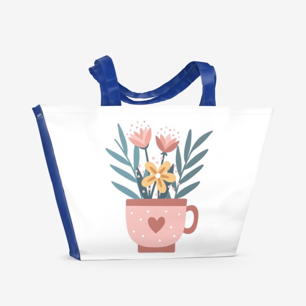 Пляжная сумка «Цветы в розовой чашке»