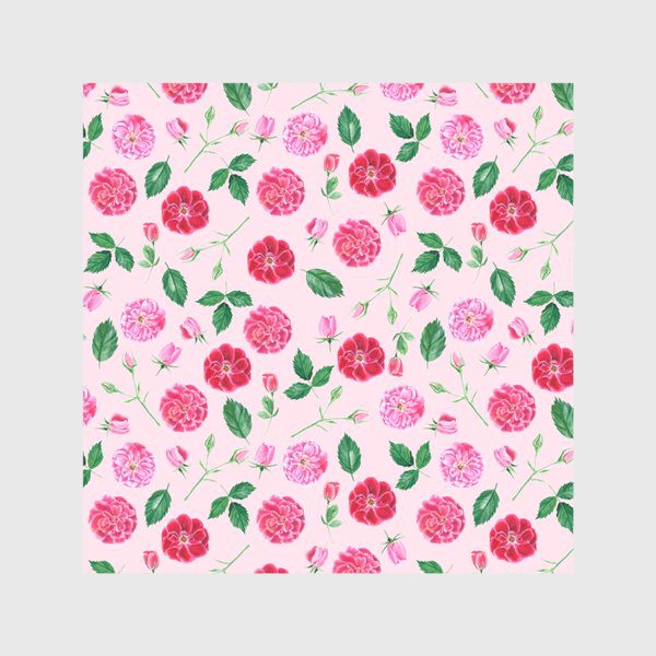 Скатерть «Паттерн с розами и пионами на розовом фоне »