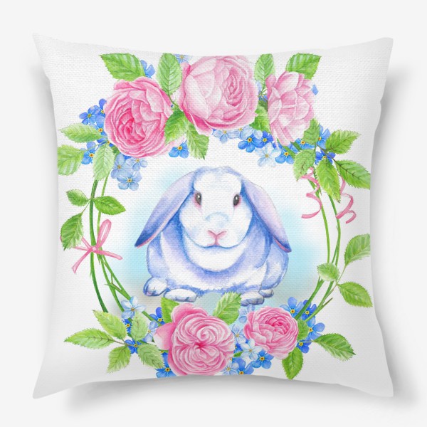 Подушка «Белый акварельный кролик»